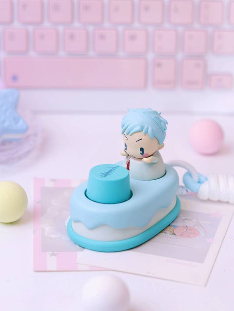 A close-up of the Till keycap, featuring his signature light blue hair and white outfit on a mint-blue cake base.