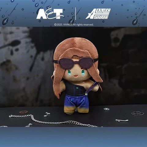 Hyuna styled with her signature sunglasses and one-shoulder blue outfit, surrounded by industrial gear and chain accessories.