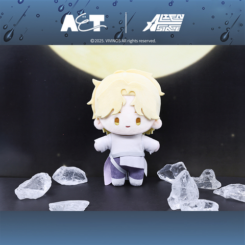 Luka featured with soft blonde hair and a white-and-lavender outfit, posed among translucent ice-like crystal props.