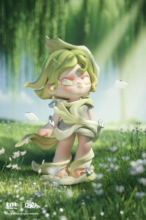 Dora Material Vistas Series figure "Whisk," a cosmic-inspired design with twin ponytails, night-sky outfit, and swirling ring of stars, set against a galactic backdrop of planets and glowing light trails.