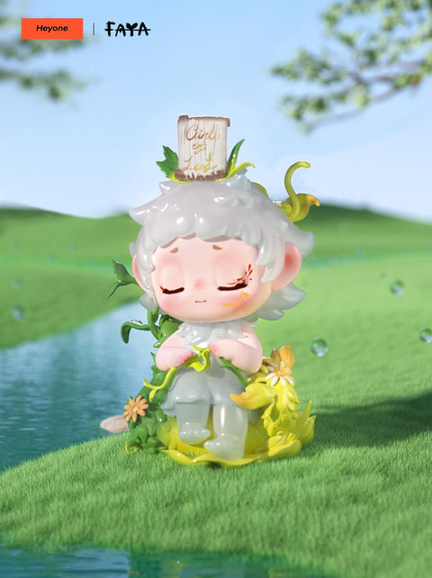 FAYA Midsummer Forest sits peacefully with translucent attire, leafy details, and a wooden crown, symbolizing harmony with nature.