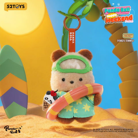 The "Panda Tanned" secret chaser featuring a panda with tan fur, green swim goggles, a Hawaiian shirt, and a striped inner tube.
