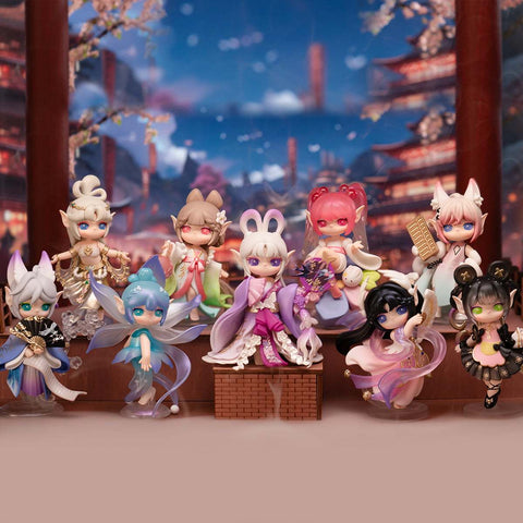 A complete group shot of the Suri Lingfeng Town collection, showcasing the vibrant ancient marketplace characters including the Pocket Tailor, Dessert Xi Shi, and Restaurant Owner.