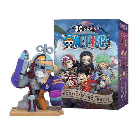 A large-stature Franky figure with purple robotic arms and a half-dissected torso, highlighting the complex internal mechanical and skeletal workings.