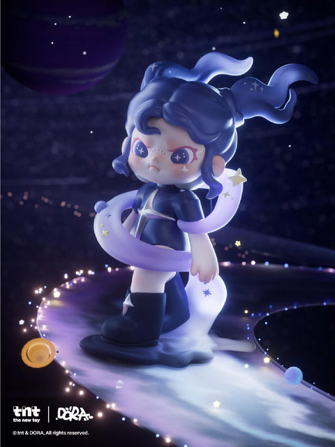 Dora Material Vistas Series figure "Yearning," styled in soft pink armor with butterfly-like wings, pastel details, and closed eyes, standing on a reflective liquid surface.