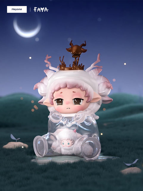 A gentle FAYA Sleeping Lamb figure wearing a white crown and translucent outfit, with a lamb motif, representing purity and dreams.