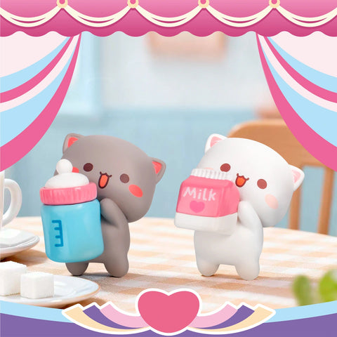 Peach holding an oversized pink milk carton while Goma hugs a large blue baby bottle.