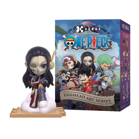 Nico Robin in her dark purple futuristic suit and tall purple boots, featuring a refined sitting pose and a vertical anatomical cross-section.